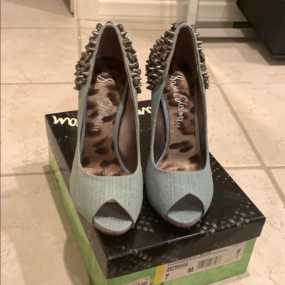San Edelman Denim Lorissa Light Blue Heels Sz 7